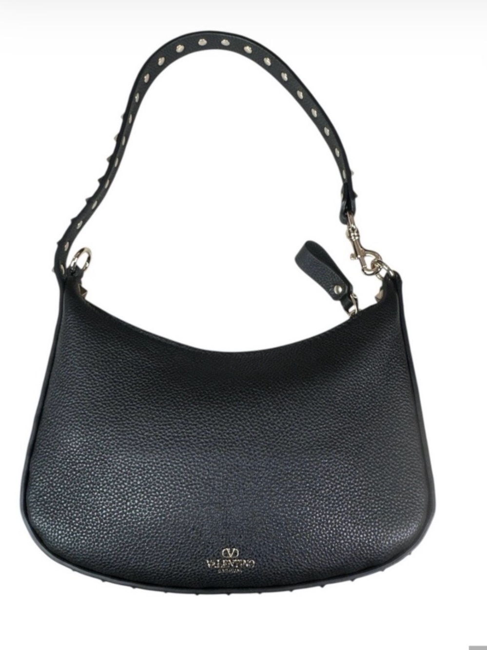 Valentino Black Pebbled Leather Hobo with Studded Strap